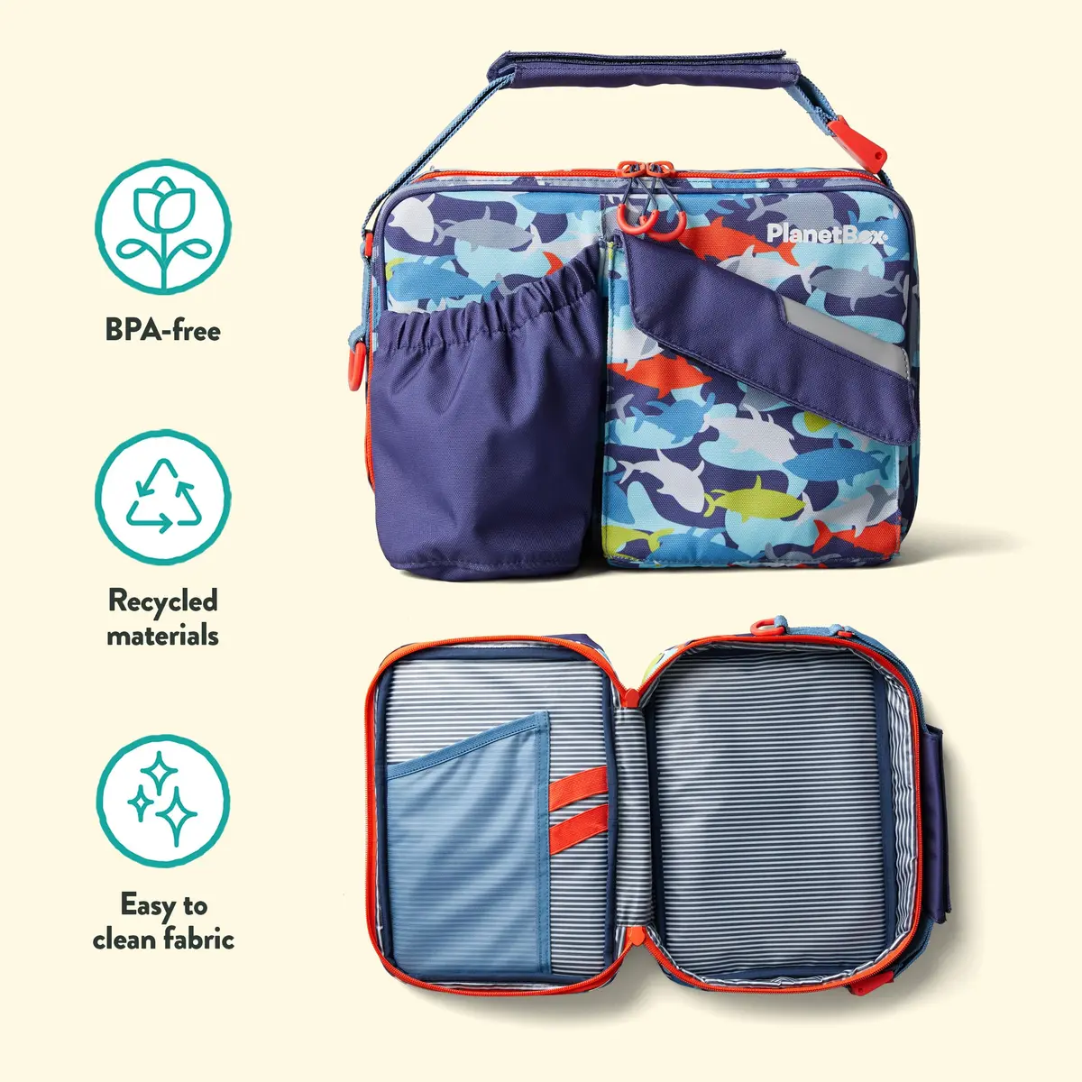 PlanetBox Insulated Lunch Bag Camo Shark Edition 22.8 cm (9 in) x 27.9 cm (11 in) x 6.4 cm (2.5 in) | Versatile Carry Bag for School & Adventures - view 4