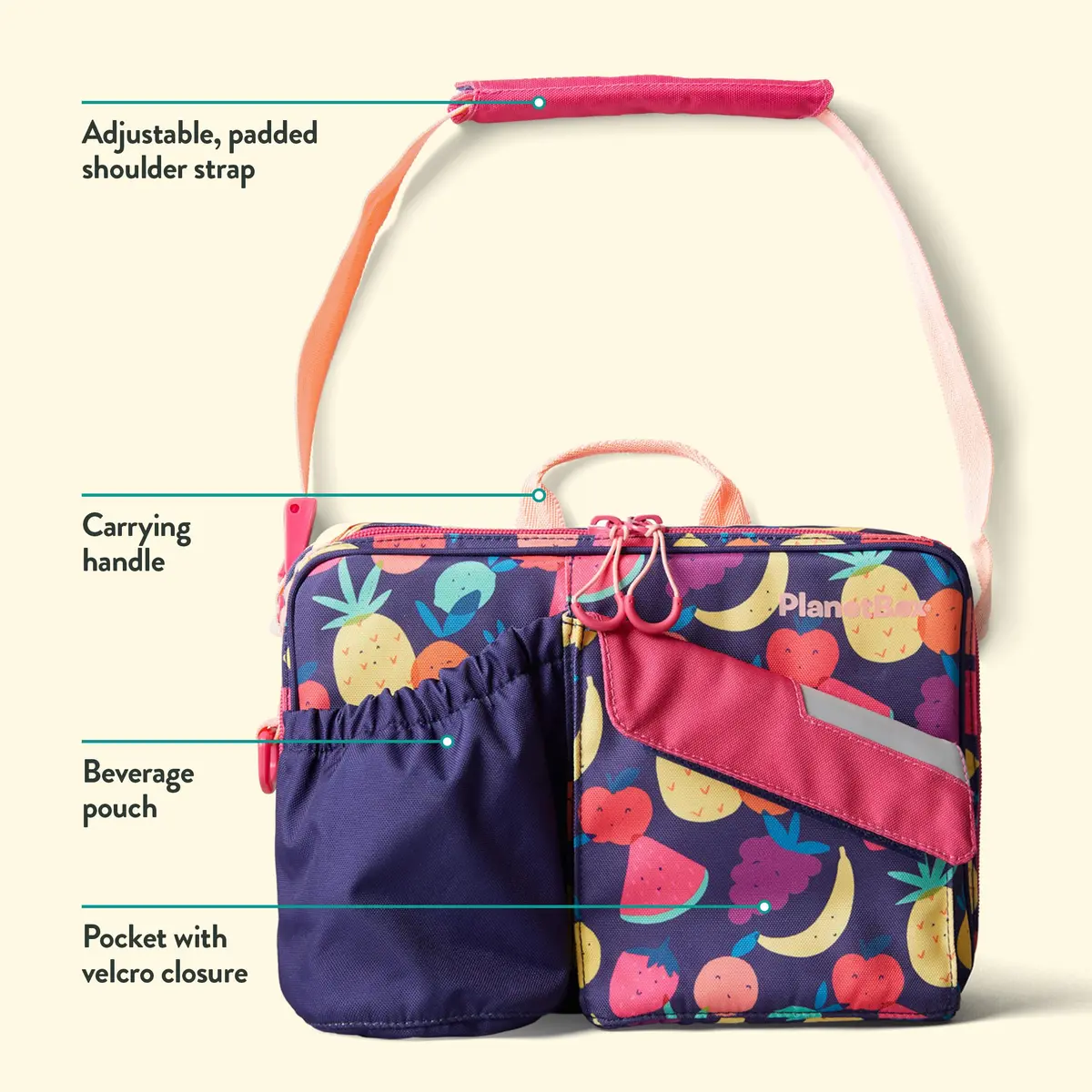 PlanetBox Insulated Lunch Bag Tutti Frutti Edition with Pockets, 25cm x 23cm x 6cm (12" x 9" x 2.5") - view 6