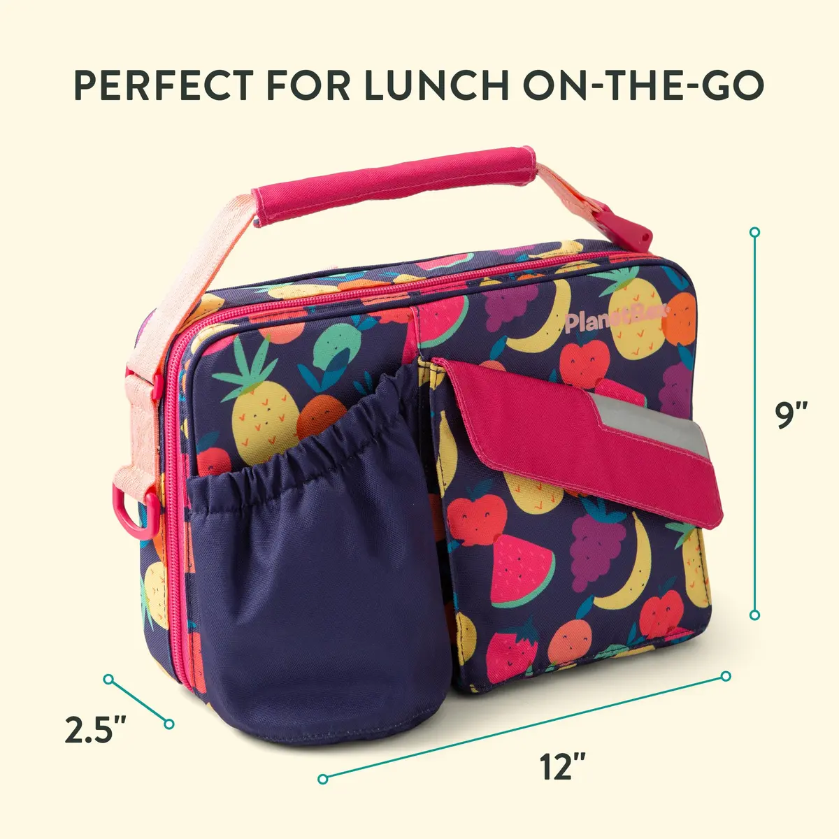 PlanetBox Insulated Lunch Bag Tutti Frutti Edition with Pockets, 25cm x 23cm x 6cm (12" x 9" x 2.5") - view 3
