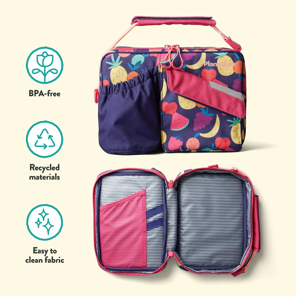 PlanetBox Insulated Lunch Bag Tutti Frutti Edition with Pockets, 25cm x 23cm x 6cm (12" x 9" x 2.5") - view 4