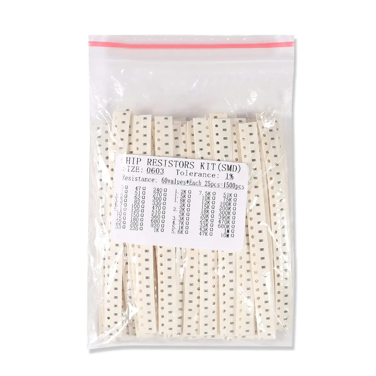 AEDIKO 1500pcs 0603 SMD Resistor Kit 1% 1/10W 0 ohm-10M ohm | 60 Values, 25pcs Each - view 4