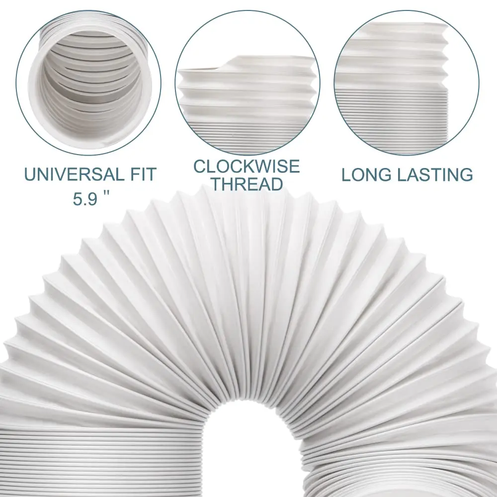 UNAOIWN Portable Air Conditioner Exhaust Hose 5.9" Diameter Extendable up to 78.7" | Anti-Clockwise Thread, Durable Polypropelene - view 5