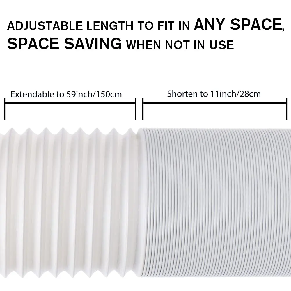 UNAOIWN Portable Air Conditioner Exhaust Hose 5.9" Diameter Extendable up to 78.7" | Anti-Clockwise Thread, Durable Polypropelene - view 2
