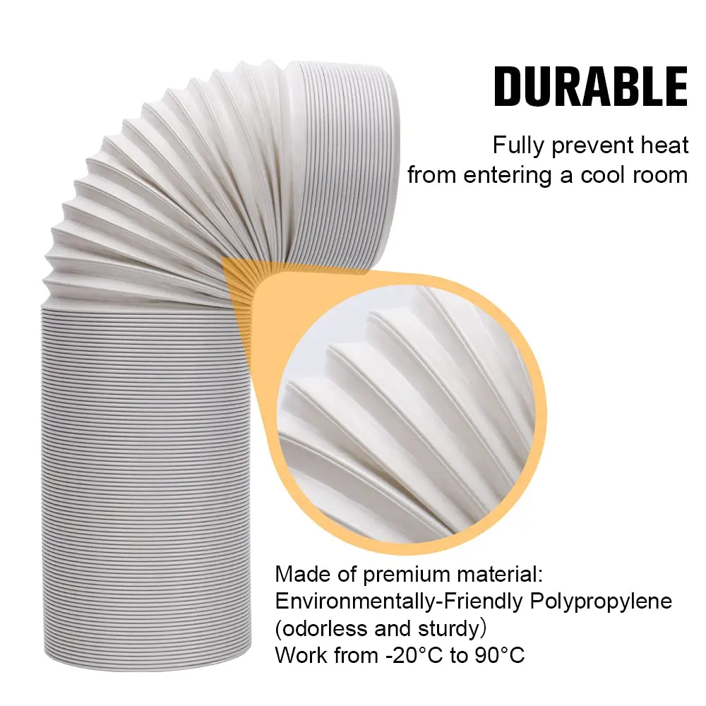 UNAOIWN Portable Air Conditioner Exhaust Hose 5.9" Diameter Extendable up to 78.7" | Anti-Clockwise Thread, Durable Polypropelene - view 3
