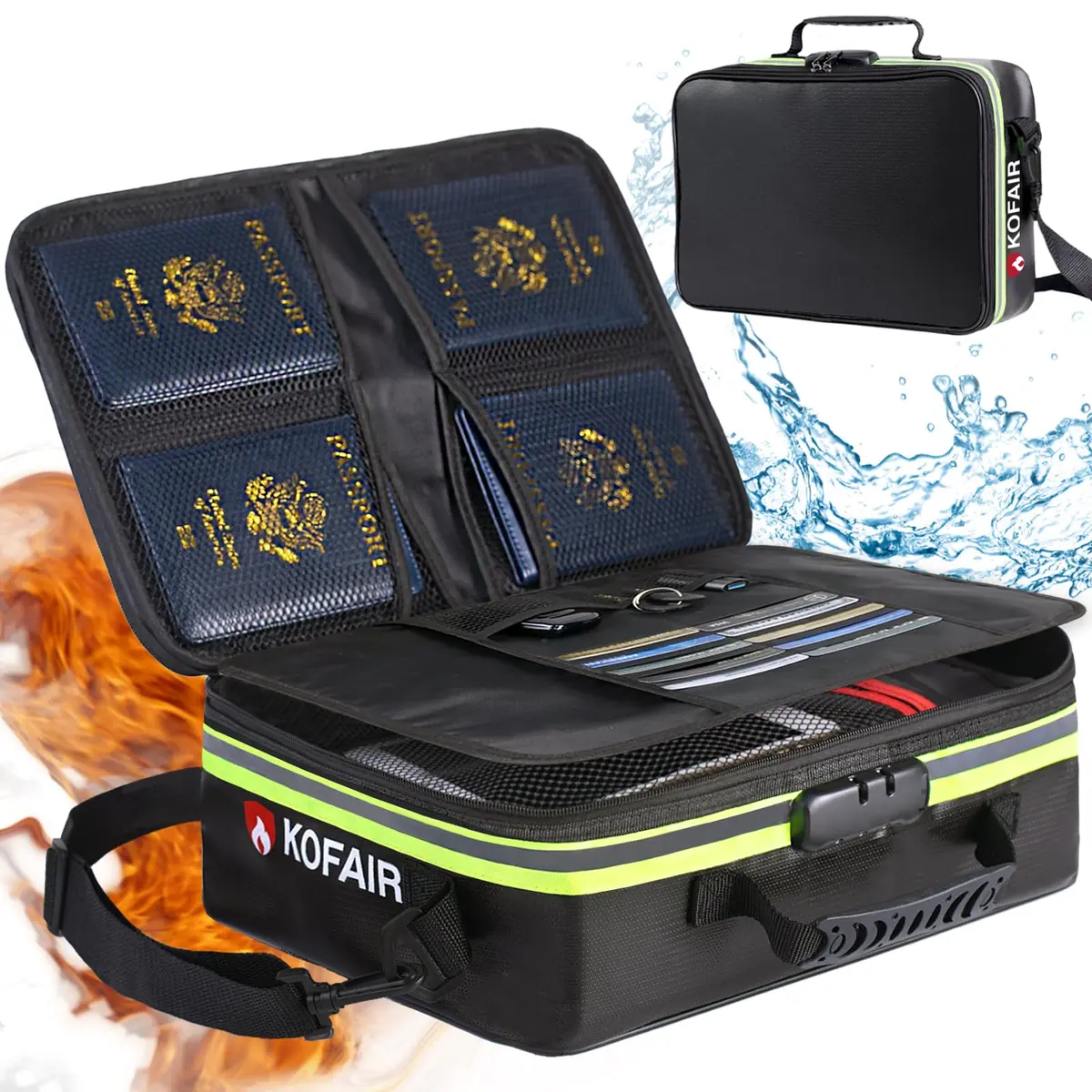 KOFAIR Fireproof Document Bag with Lock & Reflective Strip, 16 x 11 x 5 inch, 29 Compartments | Quick Grab & Go Emergency Organizer - main product image