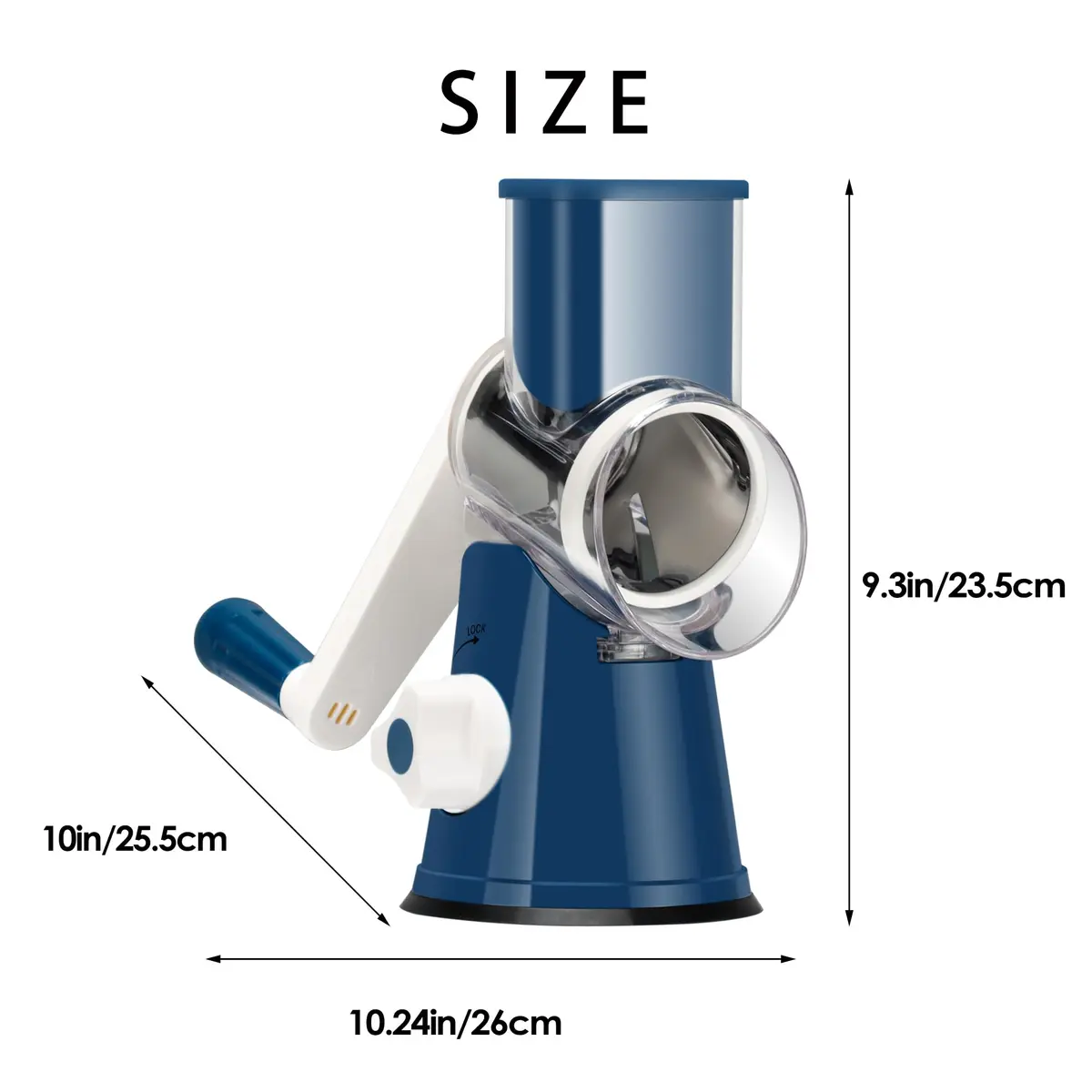 Ourokhome Rotary Cheese Grater Hand Crank | 3 Blades for Cheese & Vegetables, 304 Stainless Steel, Dark Blue - view 8