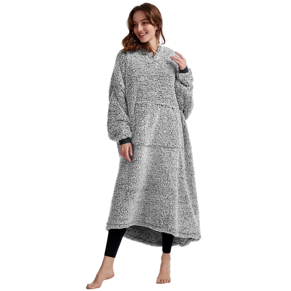 HORIMOTE HOME Cozy Sherpa Wearable Snuggle Blanket Hoodie Oversized Black | Super Warm Light Weight - main product image