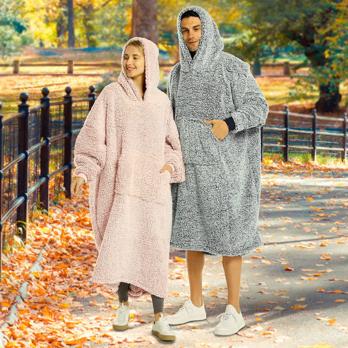 HORIMOTE HOME Cozy Sherpa Wearable Snuggle Blanket Hoodie Oversized Black | Super Warm Light Weight - view 3