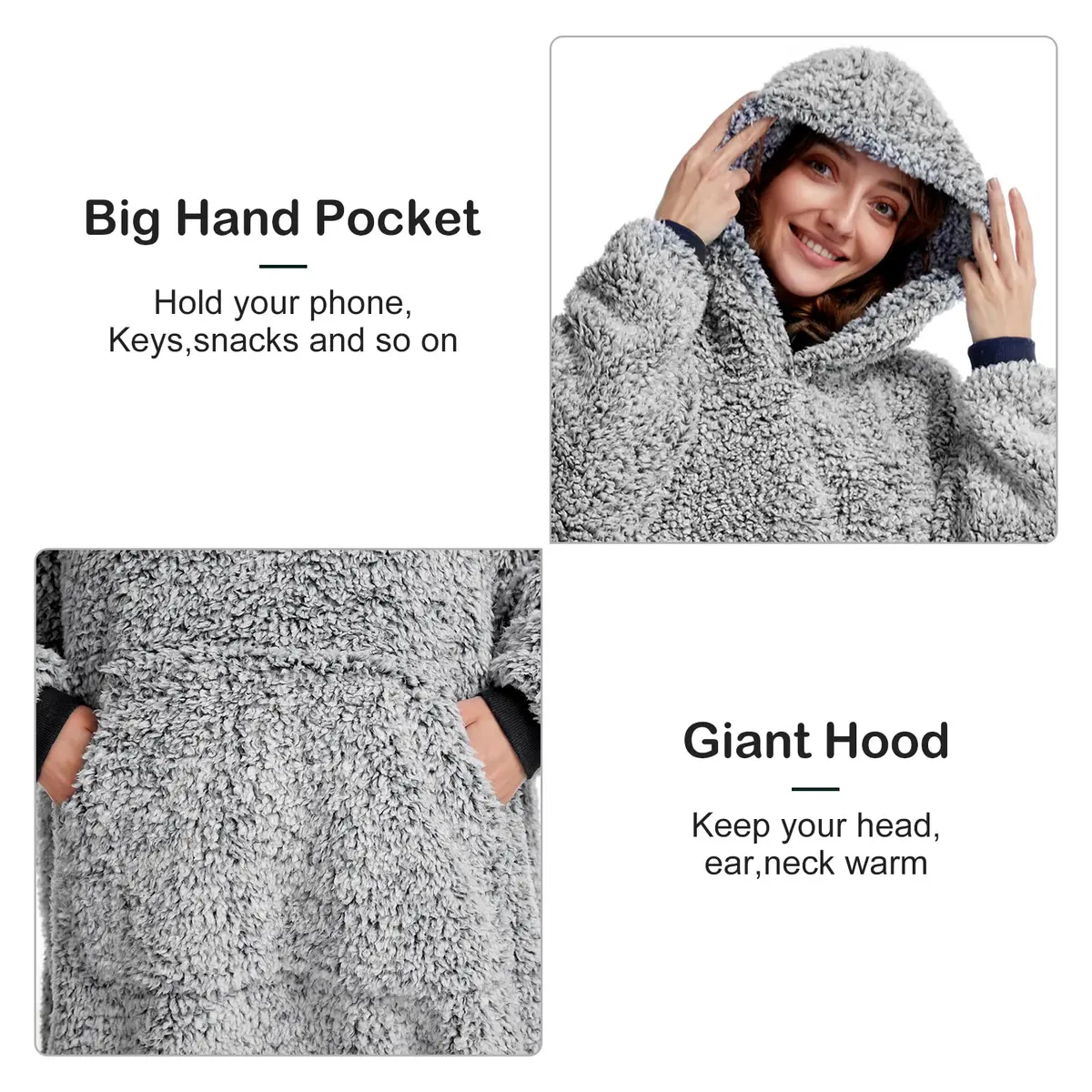 HORIMOTE HOME Oversized Sherpa Wearable Blanket Hoodie for Adults, Women, Men & Kids | Super Warm Light Weight - view 5