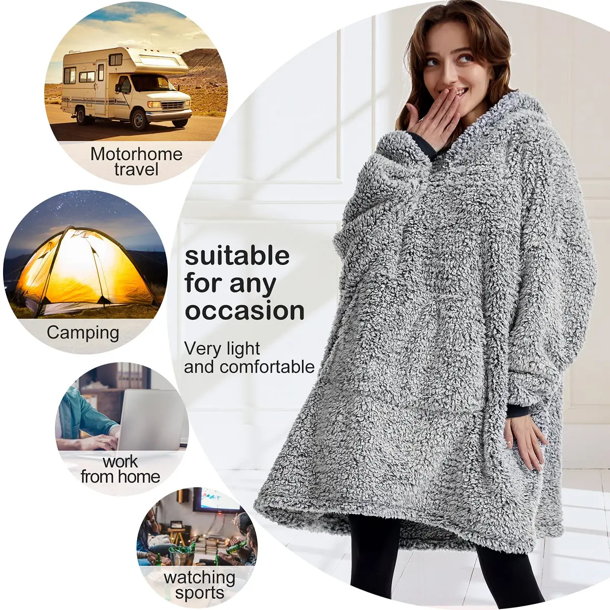 HORIMOTE HOME Oversized Sherpa Wearable Blanket Hoodie for Adults, Women, Men & Kids | Super Warm Light Weight - view 3