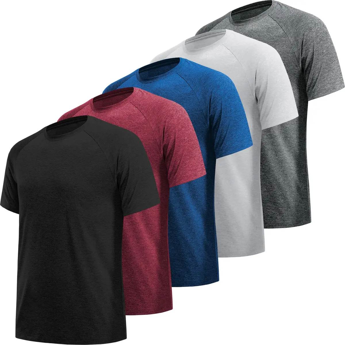 MLYENX 5 Pack Workout Shirts for Men Regular Fit | Quick Dry Moisture Wicking Active T-Shirts (Large) - main product image