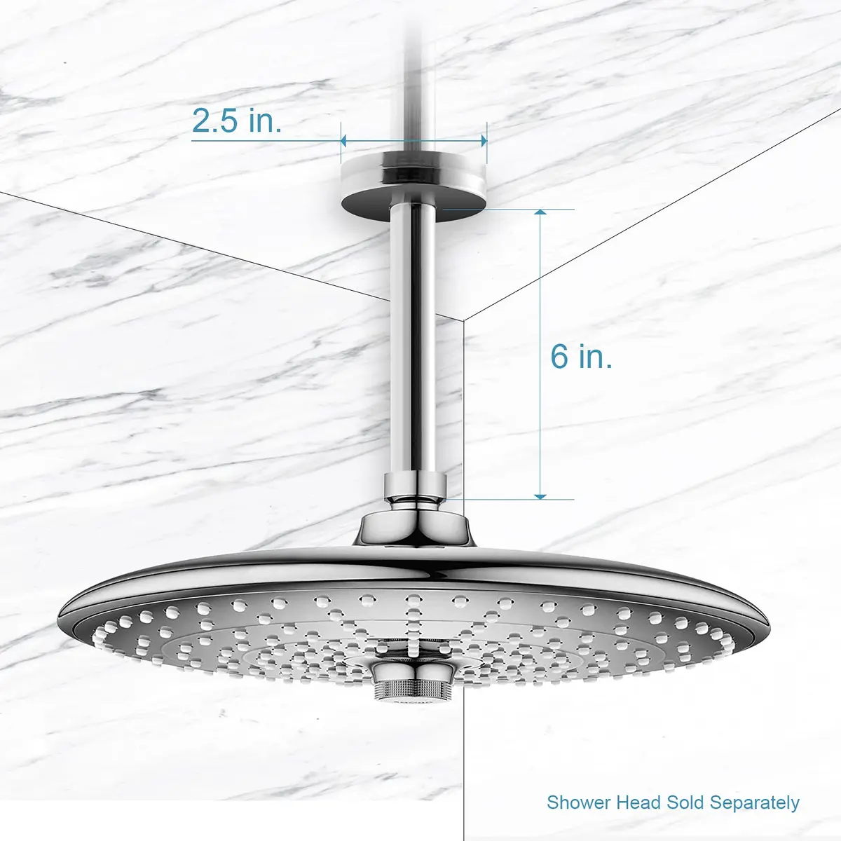 OFFO 6 inch (15.24cm) Ceiling Mount Shower Arm with Flange | Stainless Steel Chrome - view 5