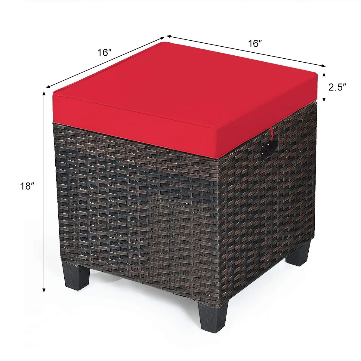 BETTARY 2PCS Patio Outdoor Ottomans | Rattan Wicker Set with Removable Cushions, Red (16x16x18 in) - view 6