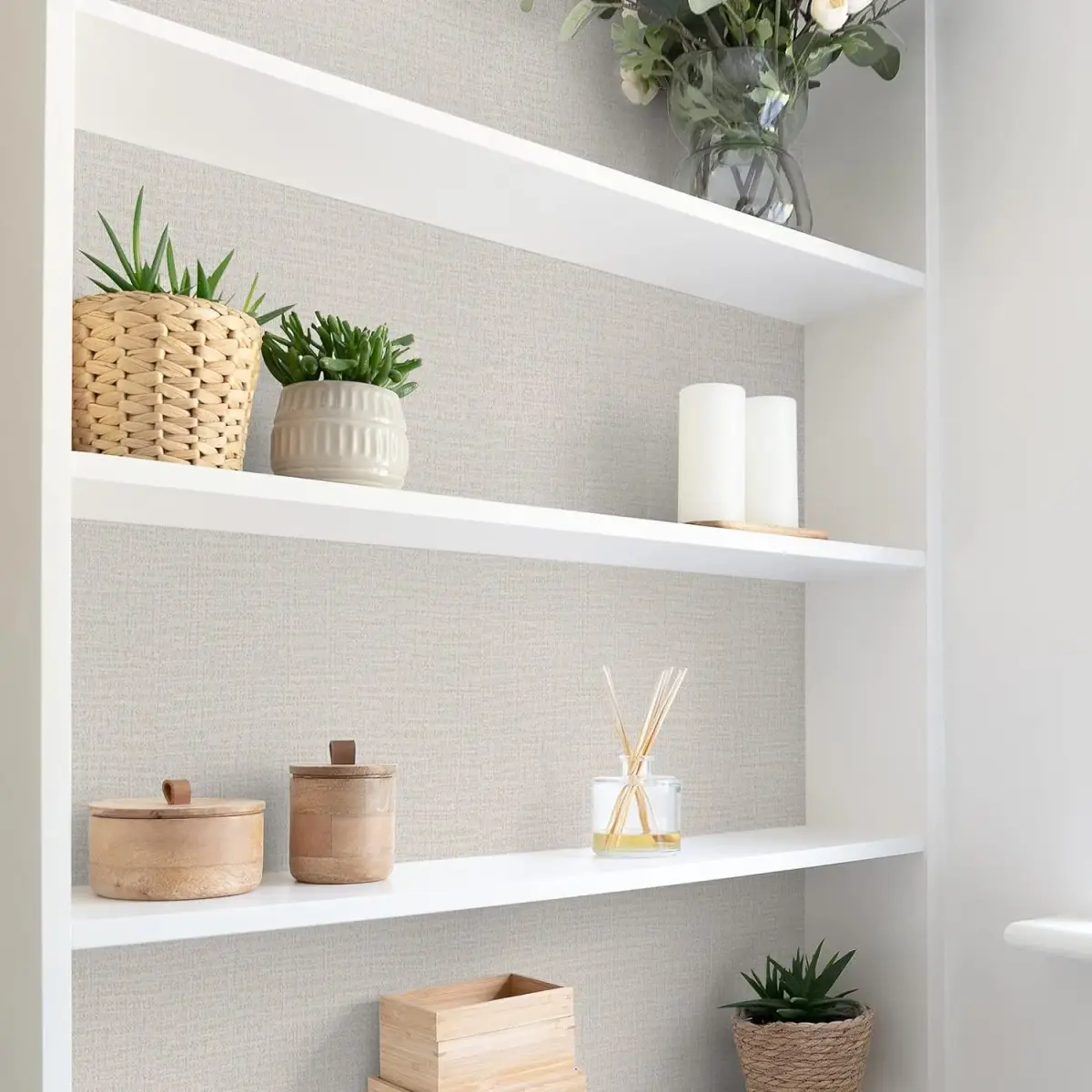 TANONE Grasscloth Peel and Stick Wallpaper 40cm (15.7 in) x 500cm (197 in) | Beige Linen Texture, Waterproof, Easy Install - view 6