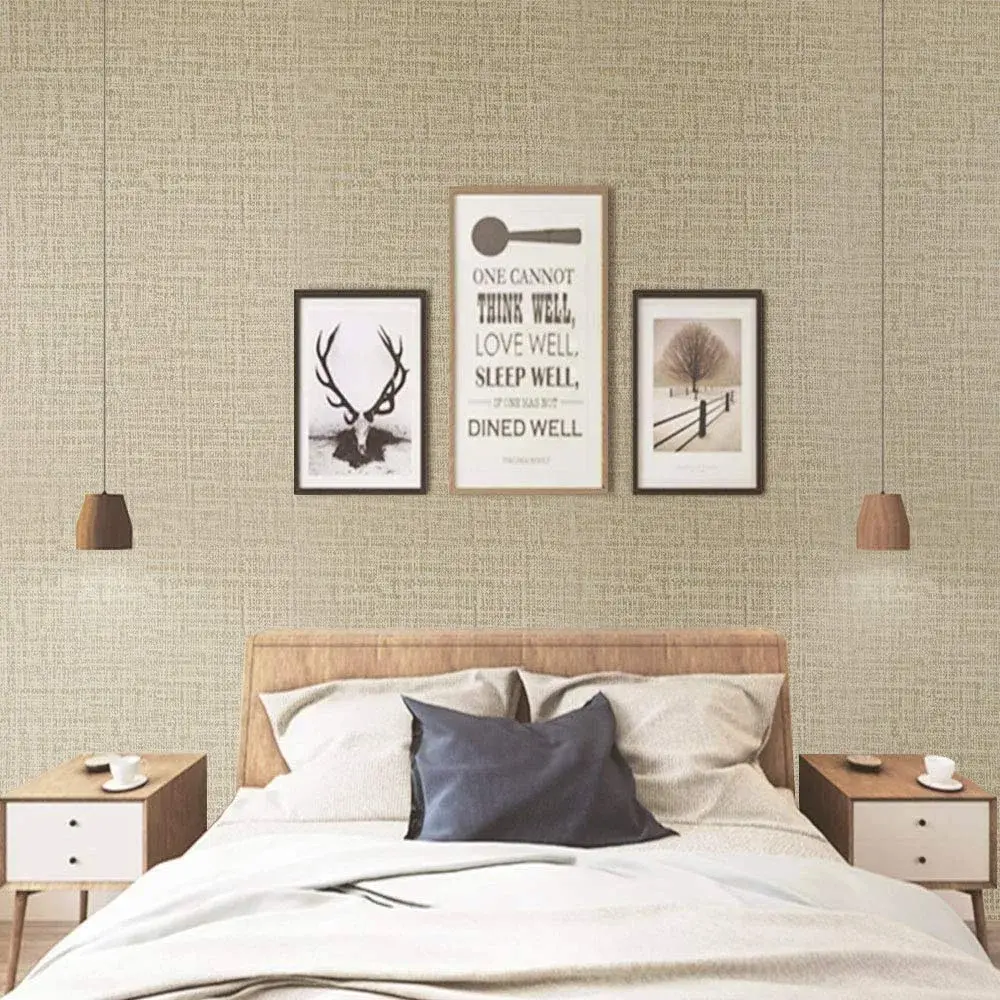 TANONE Khaki Grasscloth Peel and Stick Wallpaper 39.9 cm x 5 m (15.8 in x 197 in) | Realistic Textured Beige Wall Paper for Cabinets, Drawers, Kitchen - view 4