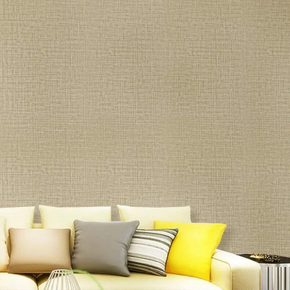 TANONE Khaki Grasscloth Peel and Stick Wallpaper 39.9 cm x 5 m (15.8 in x 197 in) | Realistic Textured Beige Wall Paper for Cabinets, Drawers, Kitchen - view 5