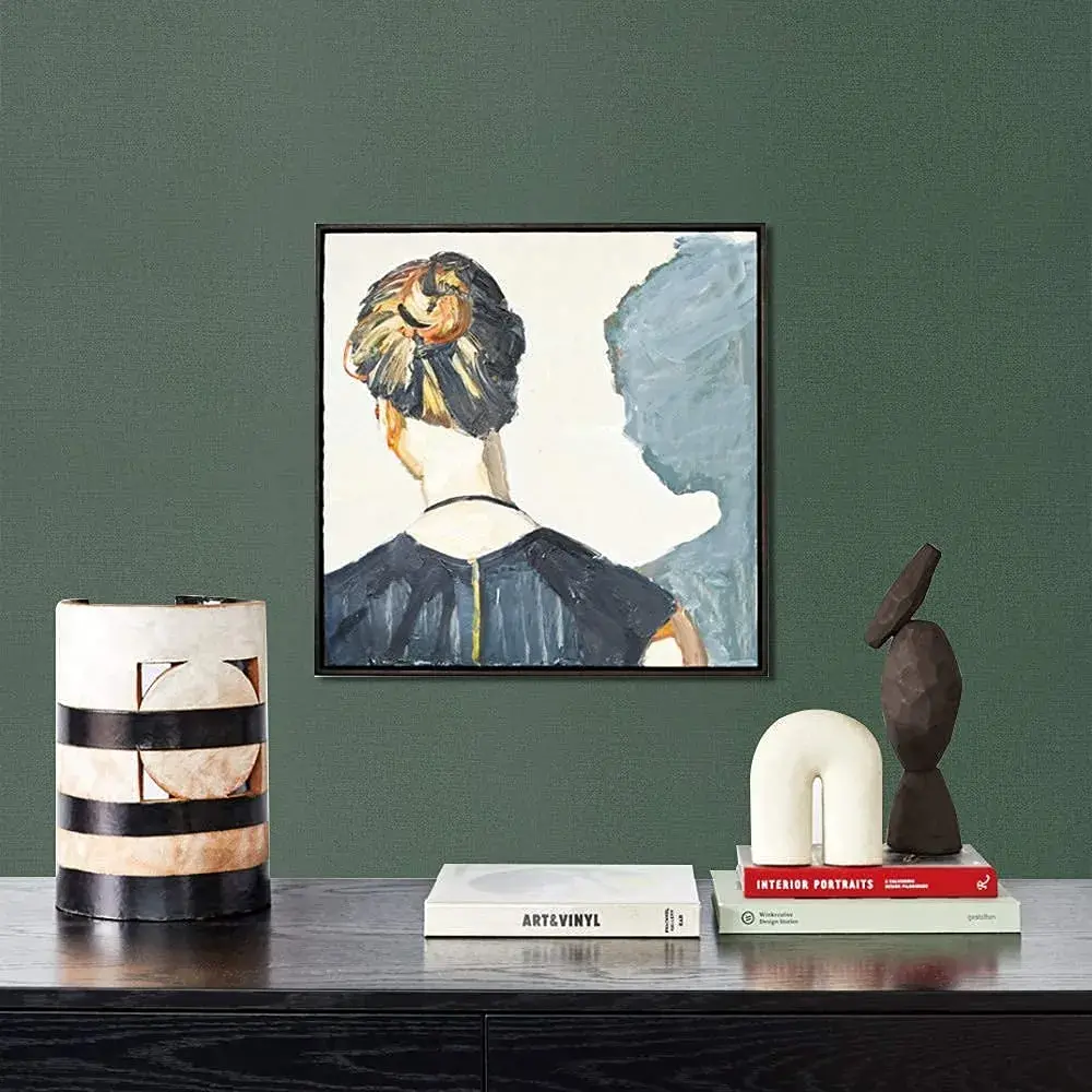 TANONE Dark Green Grasscloth Peel and Stick Wallpaper 40.1 cm x 5 m | Realistic Textured Linen Finish - view 5