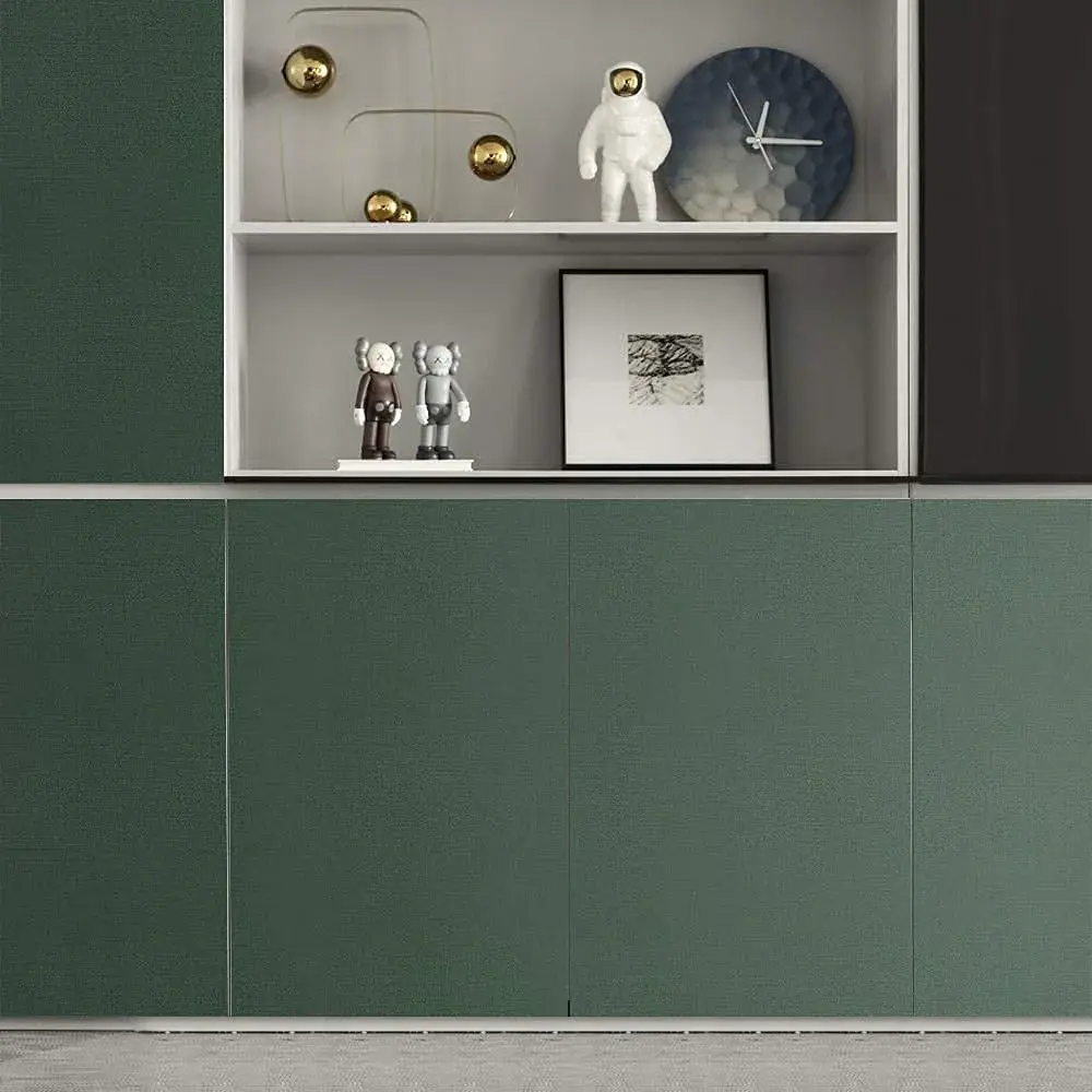 TANONE Dark Green Grasscloth Peel and Stick Wallpaper 40.1 cm x 5 m | Realistic Textured Linen Finish - view 6