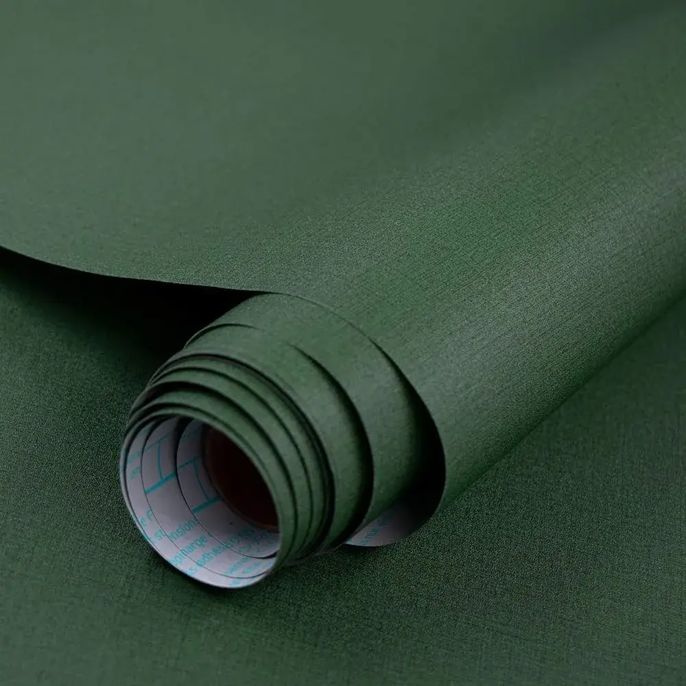 TANONE Dark Green Grasscloth Peel and Stick Wallpaper 40.1 cm x 5 m | Realistic Textured Linen Finish - main product image