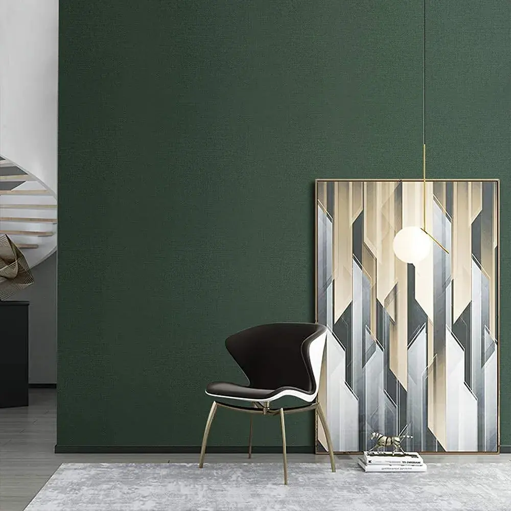 TANONE Dark Green Grasscloth Peel and Stick Wallpaper 40.1 cm x 5 m | Realistic Textured Linen Finish - view 7