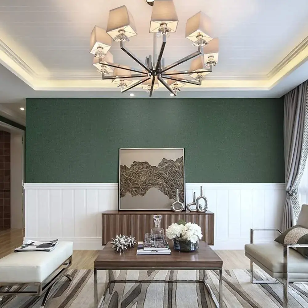 TANONE Dark Green Grasscloth Peel and Stick Wallpaper 40.1 cm x 5 m | Realistic Textured Linen Finish - view 8