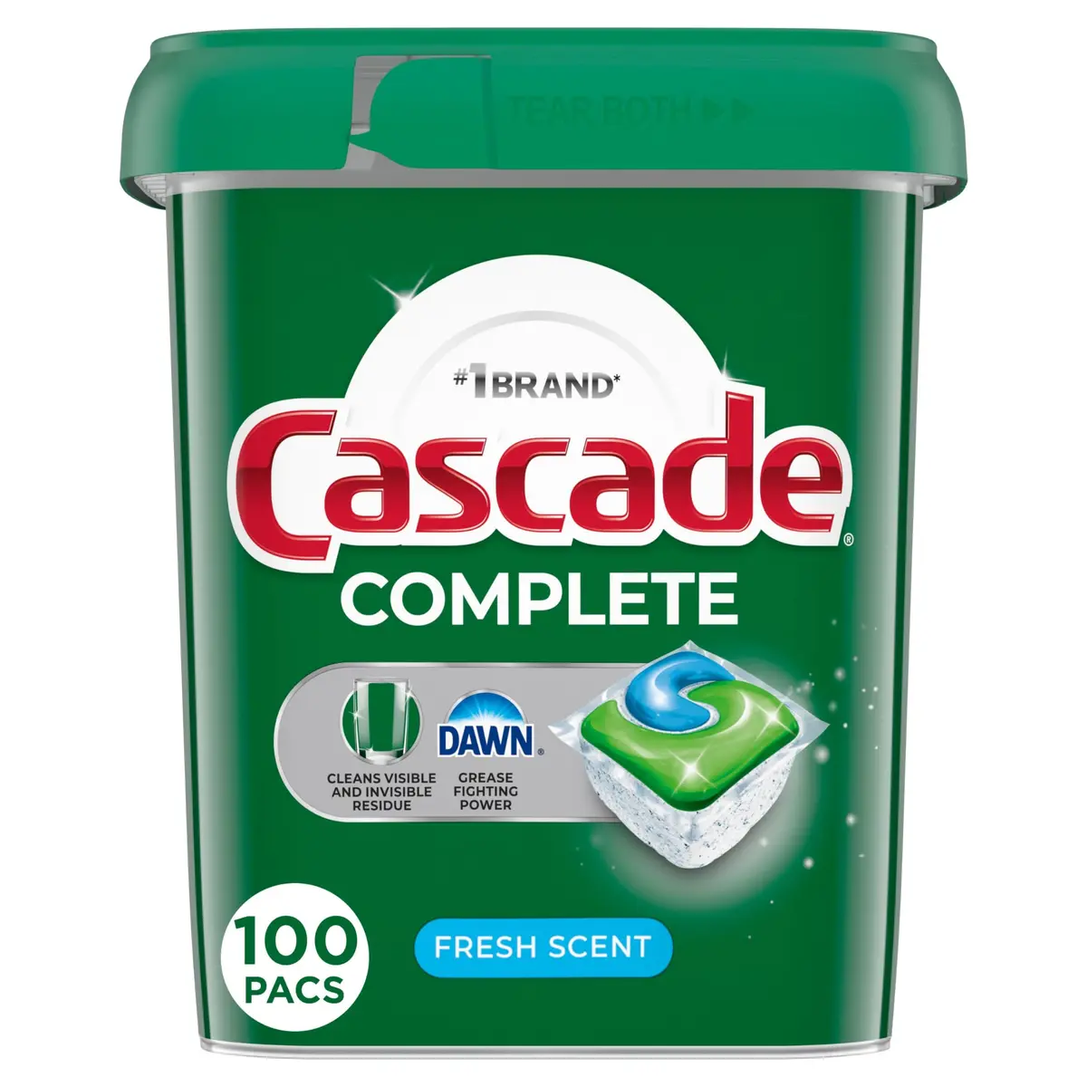 Cascade Complete Dishwasher Pods Fresh Scent 100 Count (3.41 lb / 1.55 kg) | Grease Fighting Power with Dawn - main product image