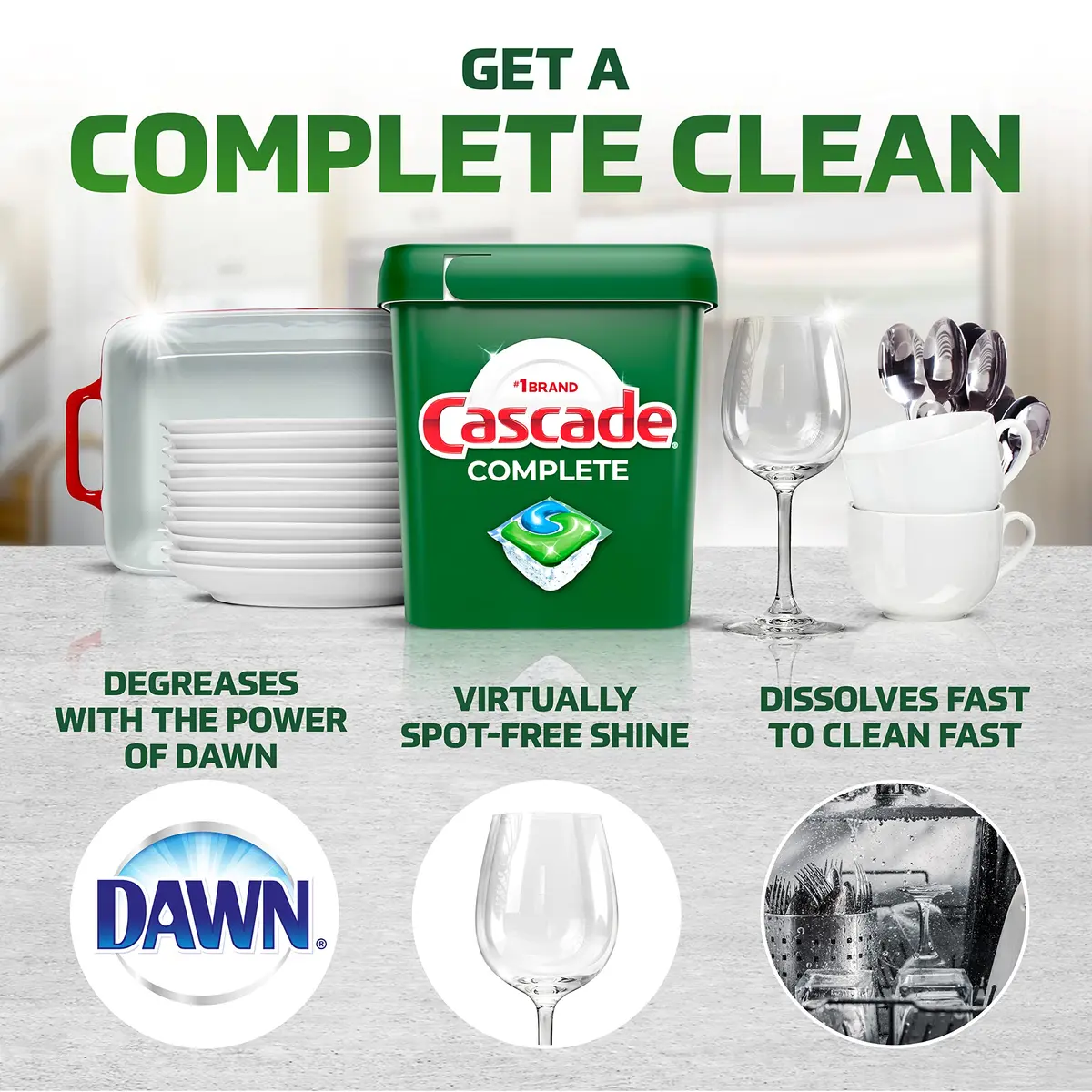 Cascade Complete Dishwasher Pods Fresh Scent 100 Count (3.41 lb / 1.55 kg) | Grease Fighting Power with Dawn - view 2