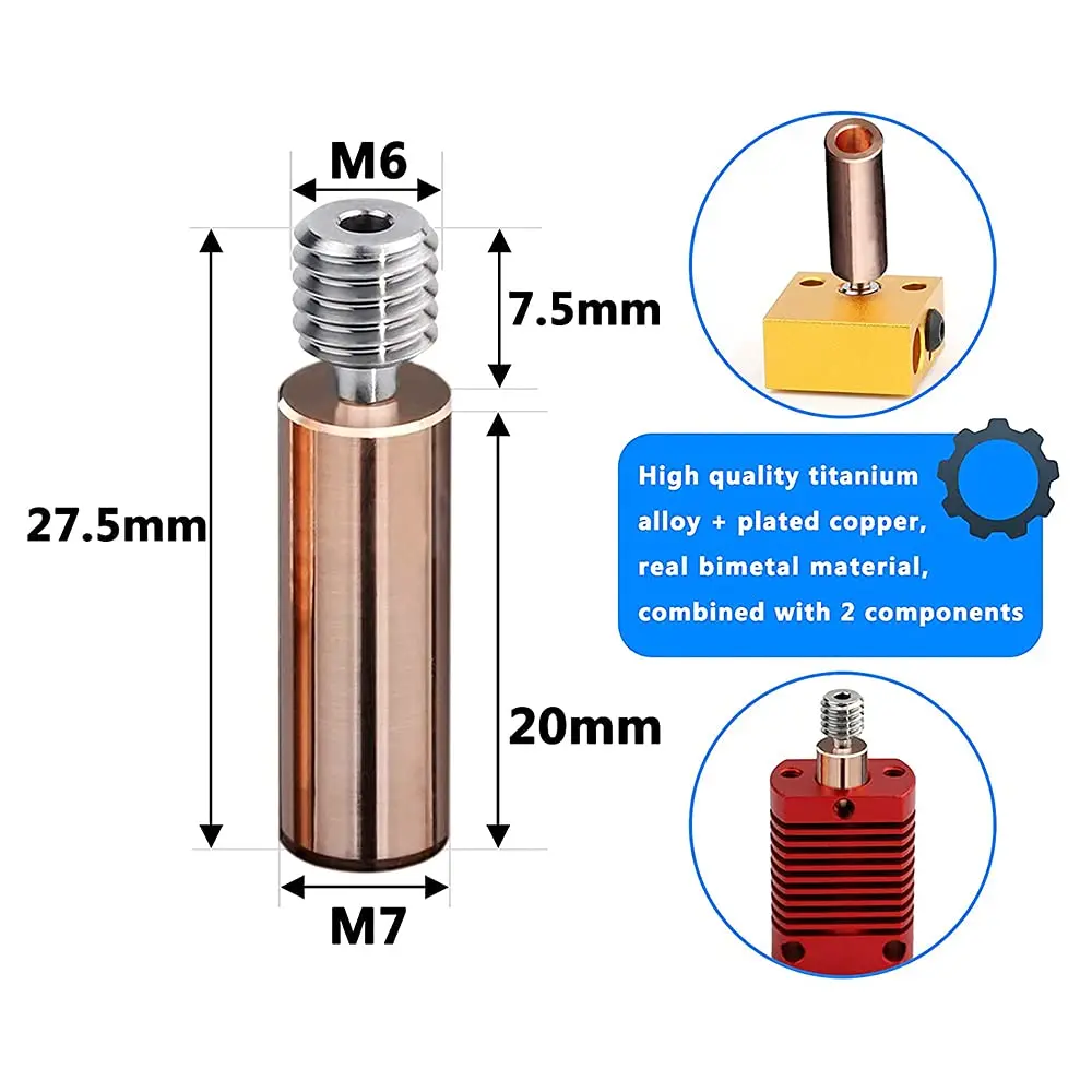 POLISI3D CR10 Bimetal Heatbreak for Ender3 3D Printers - Copper Titanium TC4 Throat Upgrade (7mm x 27.5mm) - view 3