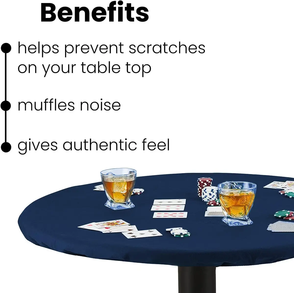 Feltectors Felt Card Game Table Cover for Poker, Mahjong, Domino, Bridge & Board Games | Elastic Fitted Round Tablecloth, Blue, 54-60" - view 6