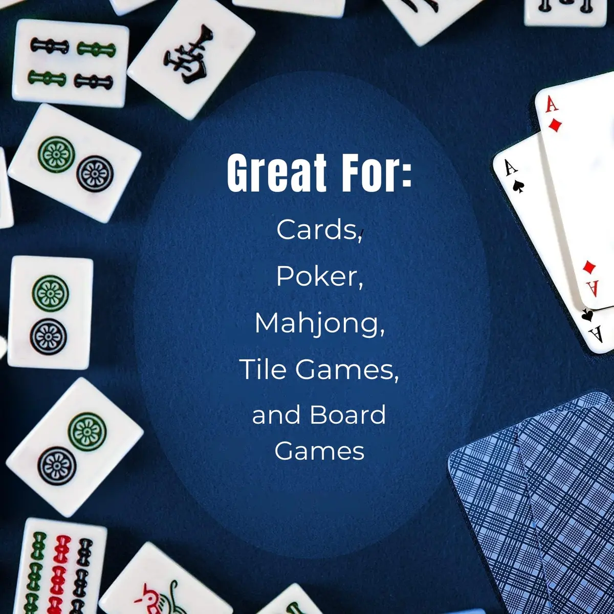 Feltectors Felt Card Game Table Cover for Poker, Mahjong, Domino, Bridge & Board Games | Elastic Fitted Round Tablecloth, Blue, 54-60" - view 9