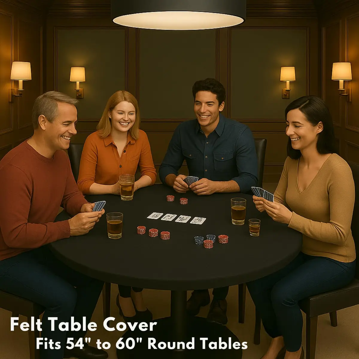 Feltectors Felt Card Game Table Cover for Poker, Mahjong, Domino, Bridge & Board Games | Elastic Fitted Round Tablecloth, Blue, 54-60" - view 2