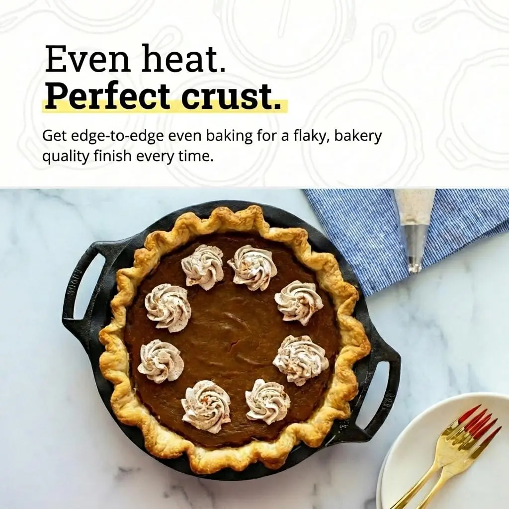 Lodge Pre-Seasoned Cast Iron Pie Pan with Dual Handles, 9 Inches (23 cm) | Heavy-Duty Baking for Homemade Pies & Desserts - view 5