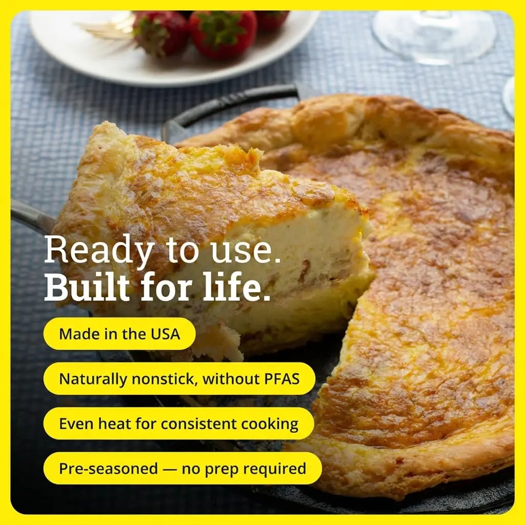 Lodge Pre-Seasoned Cast Iron Pie Pan with Dual Handles, 9 Inches (23 cm) | Heavy-Duty Baking for Homemade Pies & Desserts - view 3