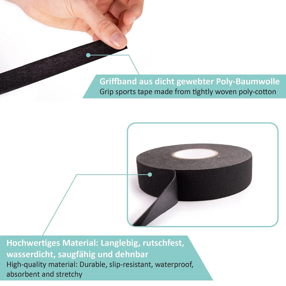 PULLUP & DIP Black Grip Tape 2500cm x 2.5cm | Durable, Non-Slip Poly-Cotton for Sports Equipment - view 3