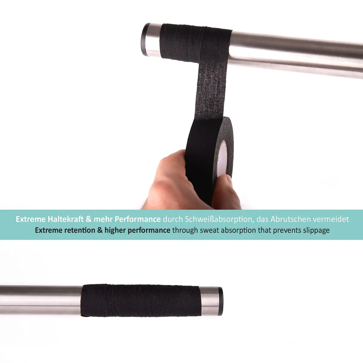 PULLUP & DIP Black Grip Tape 2500cm x 2.5cm | Durable, Non-Slip Poly-Cotton for Sports Equipment - view 4