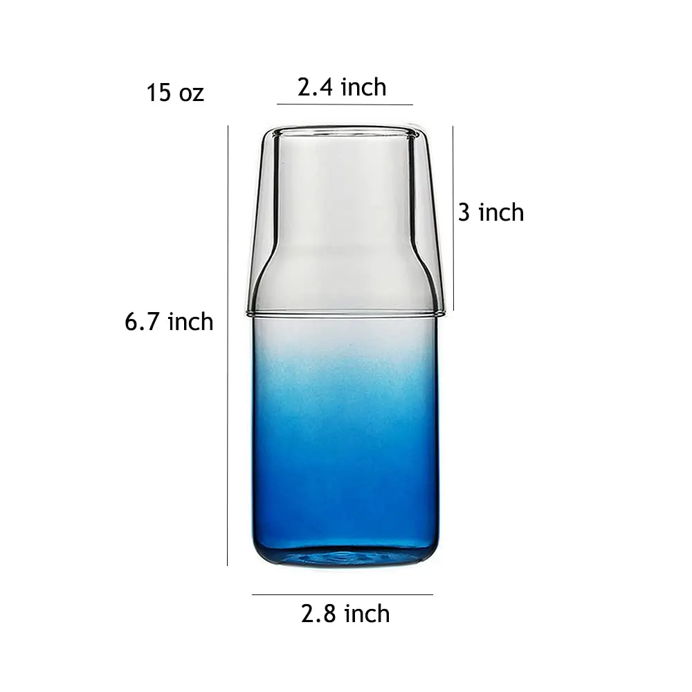 Sizikato 15 Oz Gradient Blue Clear Glass Bedside Night Water Carafe with Tumbler Glass - view 2