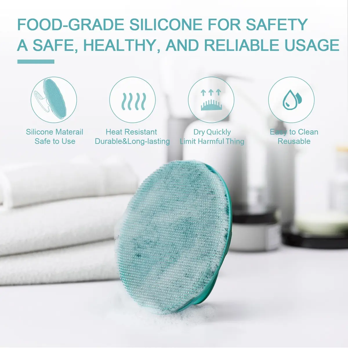 BEAUTAIL Silicone Body Scrubber Gentle Exfoliating Brush for Sensitive Skin Cyan | Hygienic Silicone Loofah for Body, Face & Scalp - view 5