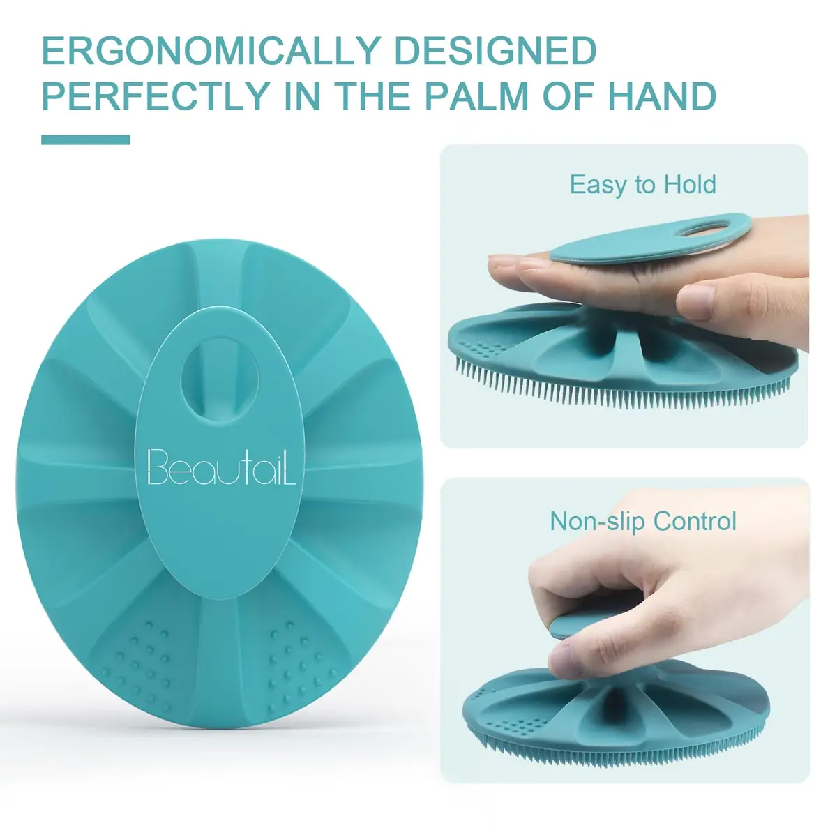 BEAUTAIL Silicone Body Scrubber Gentle Exfoliating Brush for Sensitive Skin Cyan | Hygienic Silicone Loofah for Body, Face & Scalp - view 8