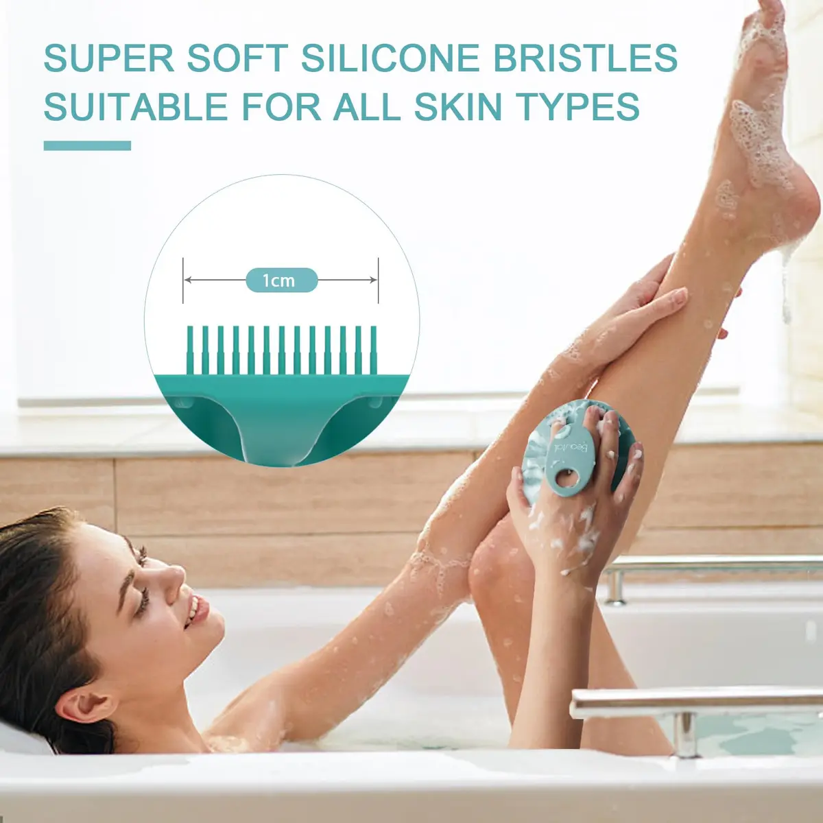 BEAUTAIL Silicone Body Scrubber Gentle Exfoliating Brush for Sensitive Skin Cyan | Hygienic Silicone Loofah for Body, Face & Scalp - view 4
