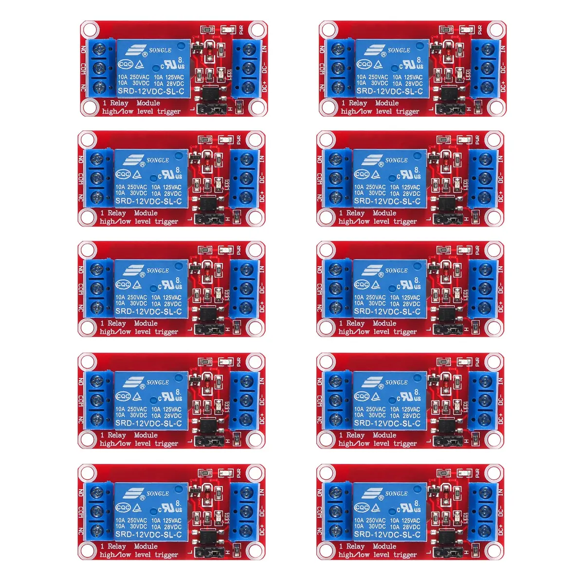 AEDIKO 12V 10pcs Relay Module with Optocoupler Isolation, 10A Max Load | Industrial Control Switching - main product image