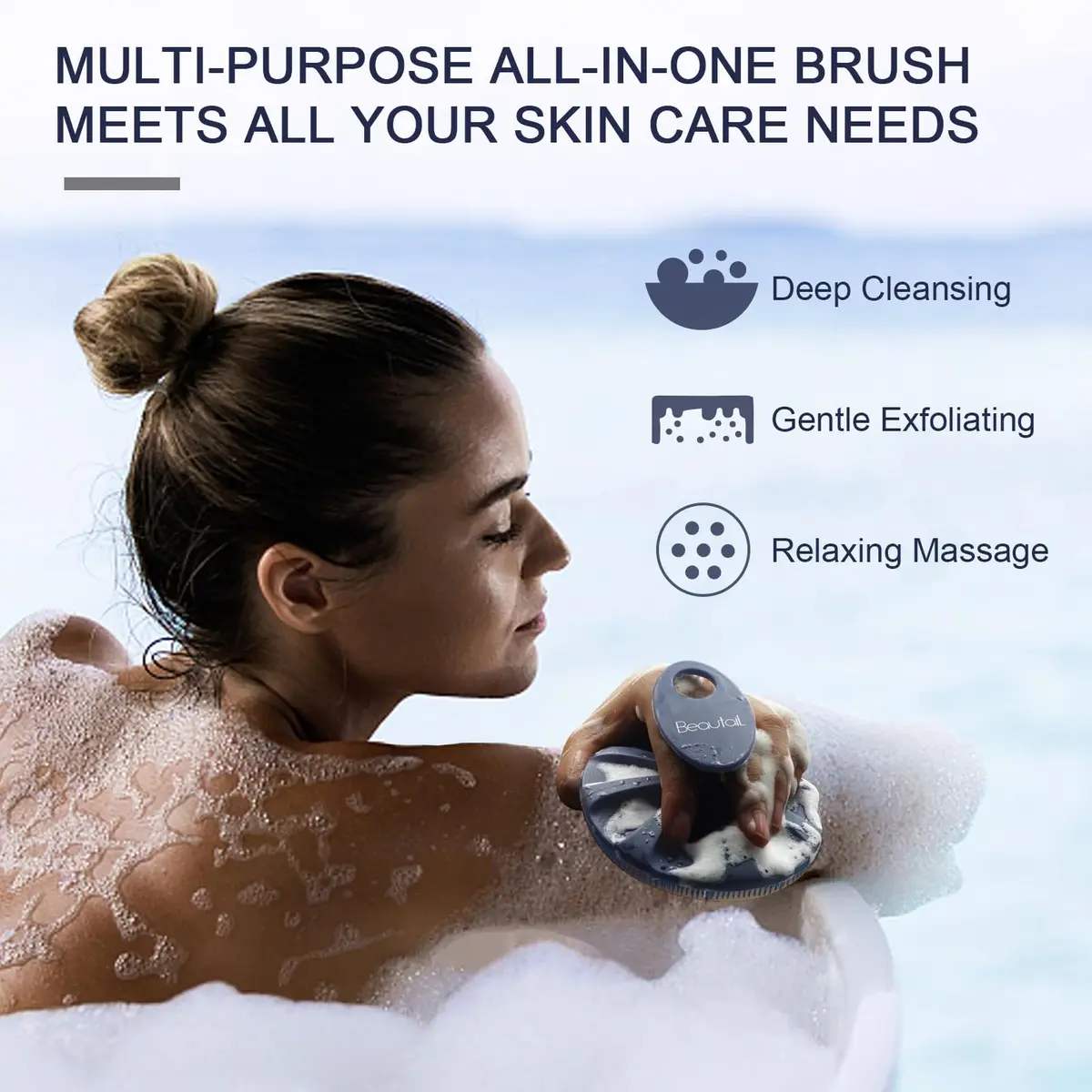 BEAUTAIL Silicone Body Scrubber Gentle Exfoliating Brush for Sensitive Skin | 83g (2.9oz) Blue - view 3