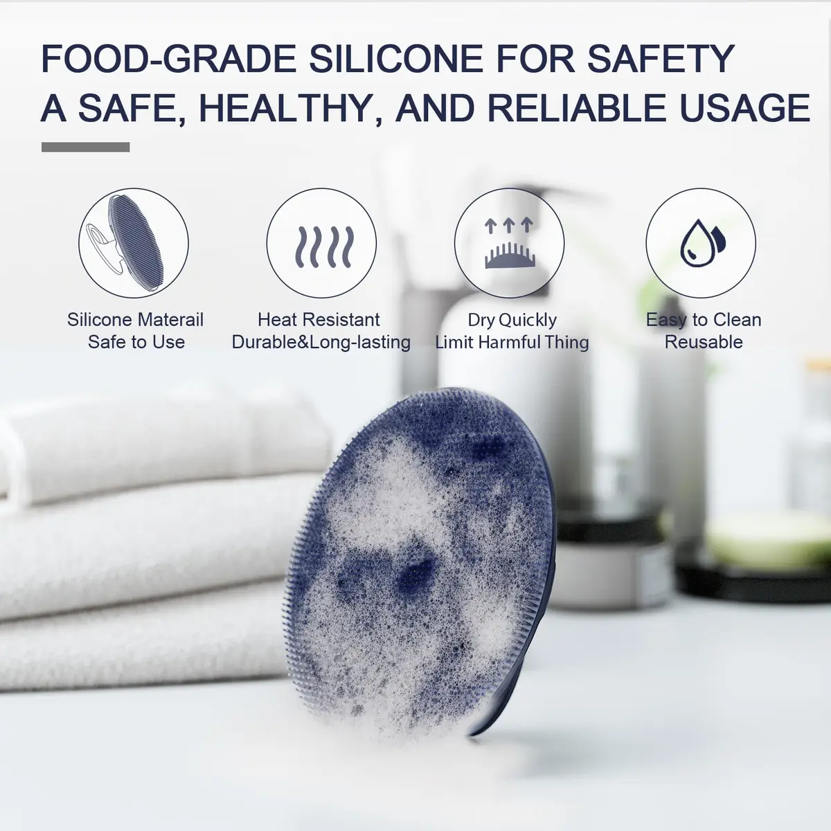 BEAUTAIL Silicone Body Scrubber Gentle Exfoliating Brush for Sensitive Skin | 83g (2.9oz) Blue - view 4