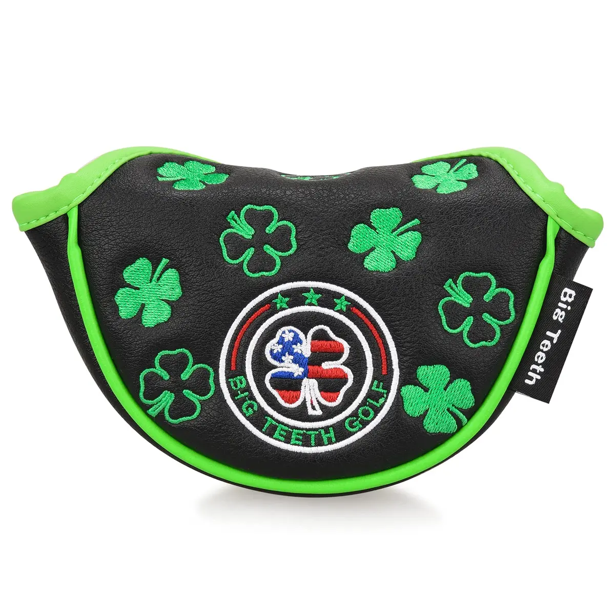 BIG TEETH Black Clover Half Mallet Putter Cover 5" x 3.1" x 1.2" | Magnetic Closure Golf Club Head Protector - main product image