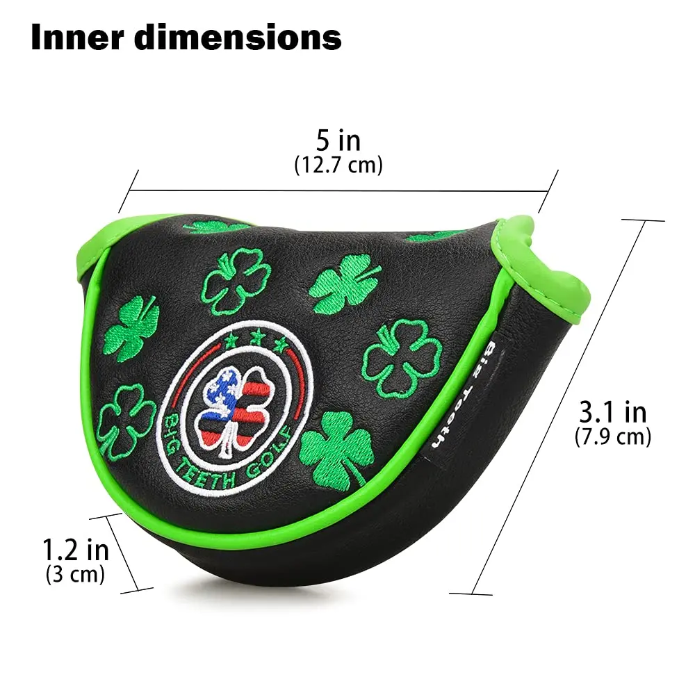 BIG TEETH Black Clover Half Mallet Putter Cover 5" x 3.1" x 1.2" | Magnetic Closure Golf Club Head Protector - view 7