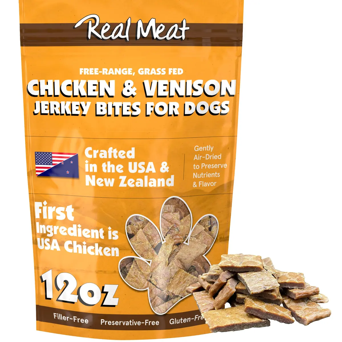 TRMC Real Meat Dog Treats 12oz | Grain-Free, High-Protein Venison & Chicken Jerky for Dogs - main product image
