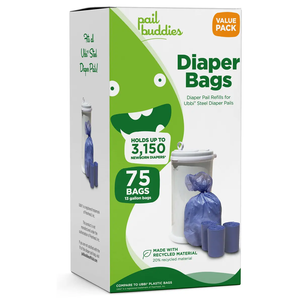 Pail Buddies Diaper Pail Refill Bags 75 Count | Odor Control, Tear-Resistant, 13-Gallon Capacity - main product image