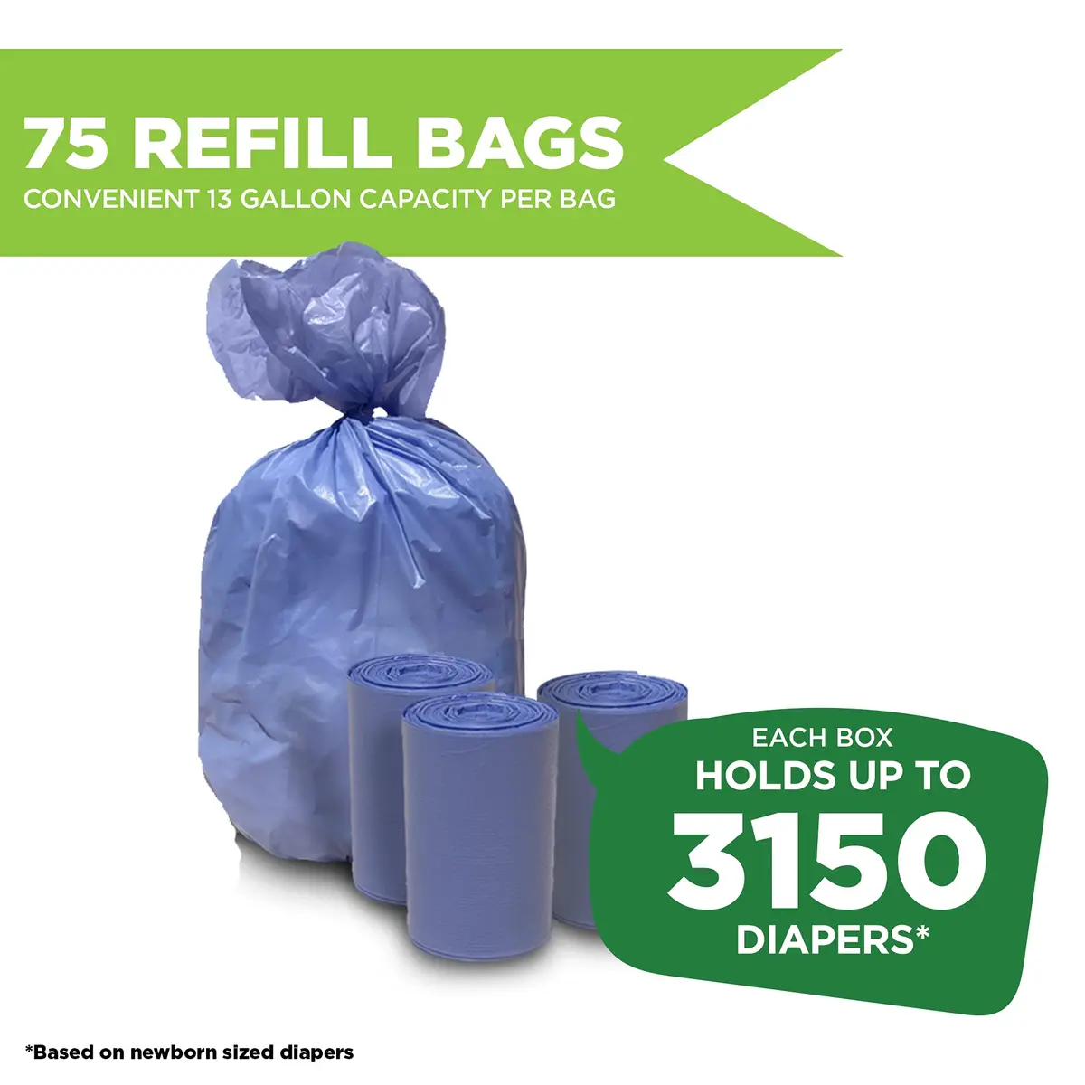 Pail Buddies Diaper Pail Refill Bags 75 Count | Odor Control, Tear-Resistant, 13-Gallon Capacity - view 6