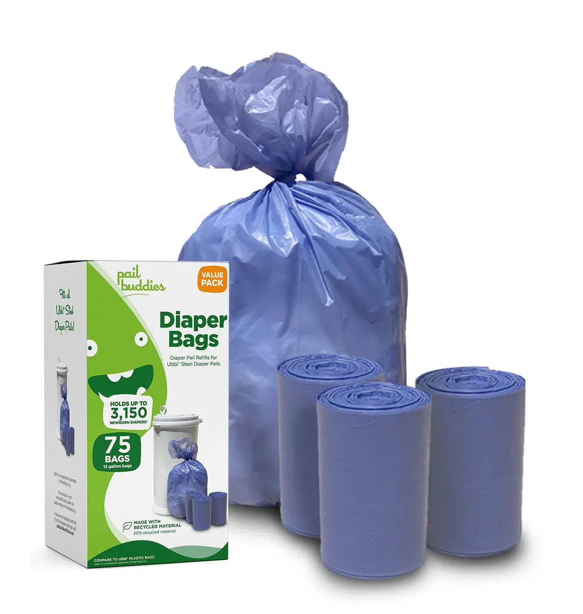 Pail Buddies Diaper Pail Refill Bags 75 Count | Odor Control, Tear-Resistant, 13-Gallon Capacity - view 2