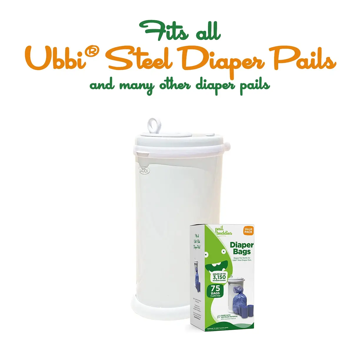 Pail Buddies Diaper Pail Refill Bags 75 Count | Odor Control, Tear-Resistant, 13-Gallon Capacity - view 4