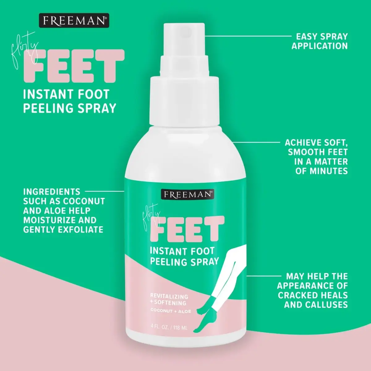 Freeman Flirty Feet Coconut & Aloe Foot Peeling Spray 118ml (4 fl.oz.) | Exfoliates Dead Skin for Soft, Smooth Feet - view 3